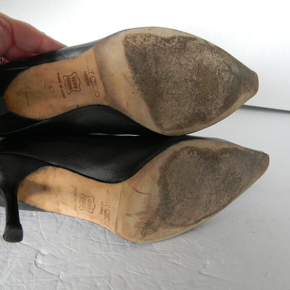 JIMMY CHOO BLACK GLOSSY LEATHER POINTY TOE STILETTO HEEL ANKLE BOOTS SZ 40 - Picture 5 of 8